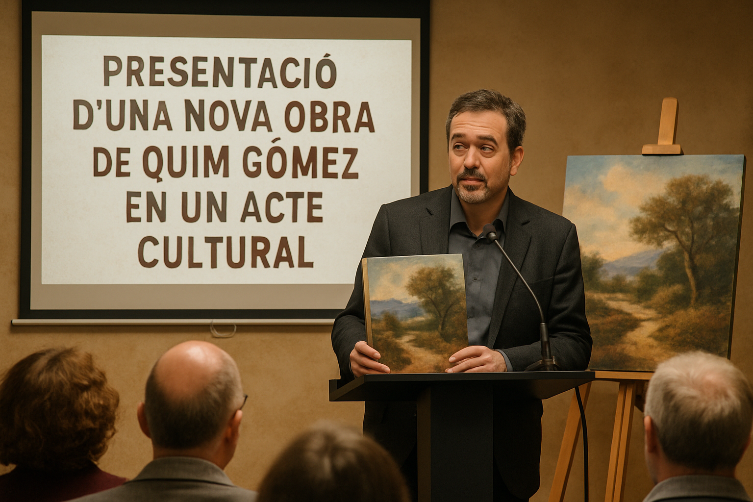 Presentació d'una nova obra de Quim Gómez en un acte cultural